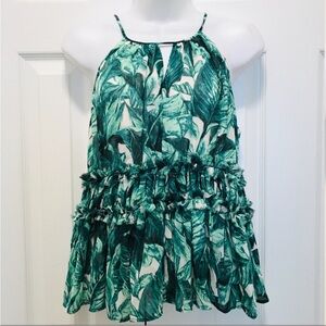 Kaari Blue Ruffle Green Palm Boho Peplum Spagetti Halter Top
Ruffles Tropical